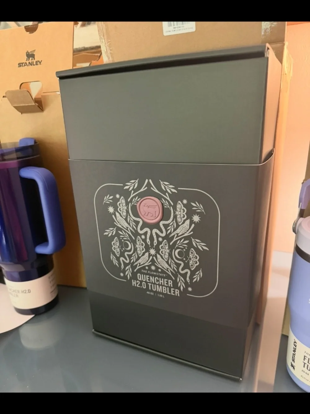 Stanley lot! 9 tumblers, brand new in box. 1 flask, brand new with tag.